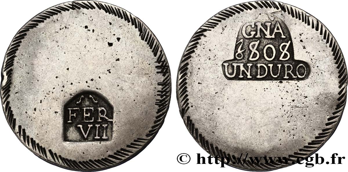 SPAIN Duro de 5 pesetas 1808 Gérone XF 