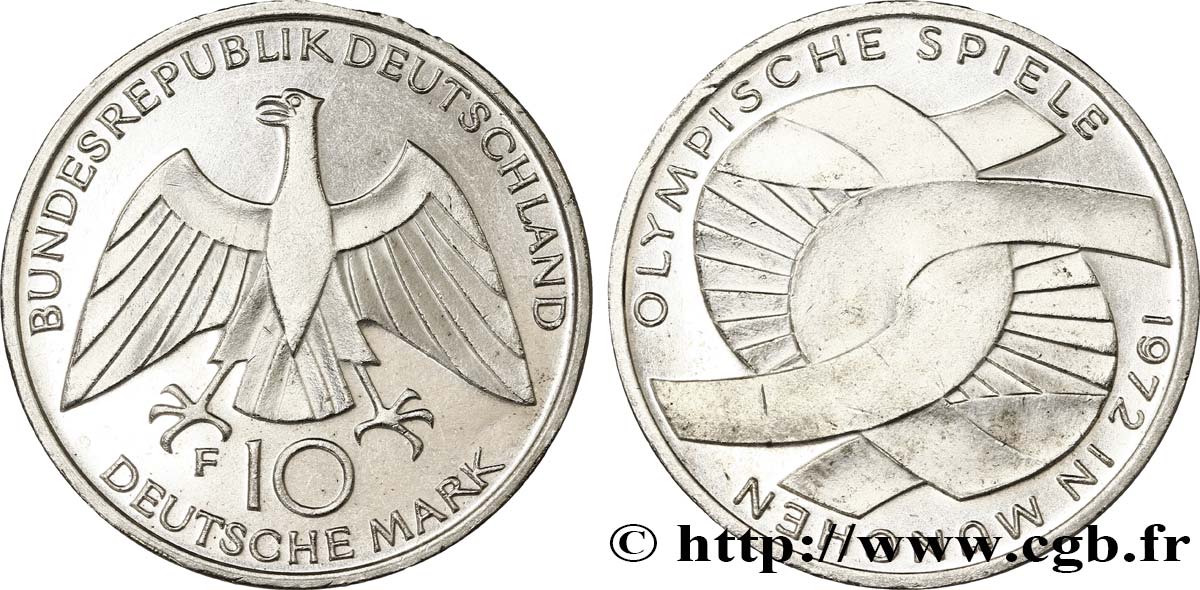 GERMANIA 10 Mark / XXe J.O. Munich - L’idéal olympique 1972 Stuttgart MS 