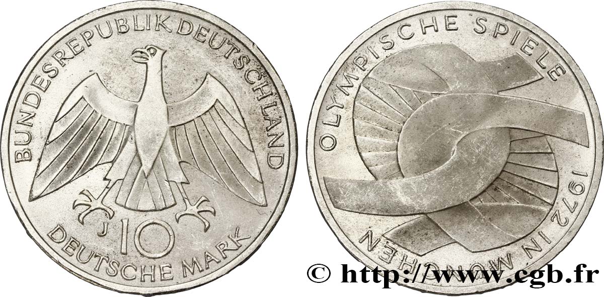 GERMANY 10 Mark / XXe J.O. Munich - L’idéal Olympique 1972 Hambourg - J MS 