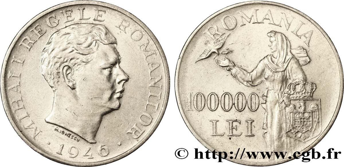 ROMANIA 100000 Lei Michel Ier 1946  AU 