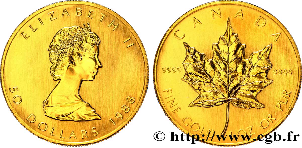 KANADA 50 Dollars or  maple leaf  Elisabeth II 1988  fST 