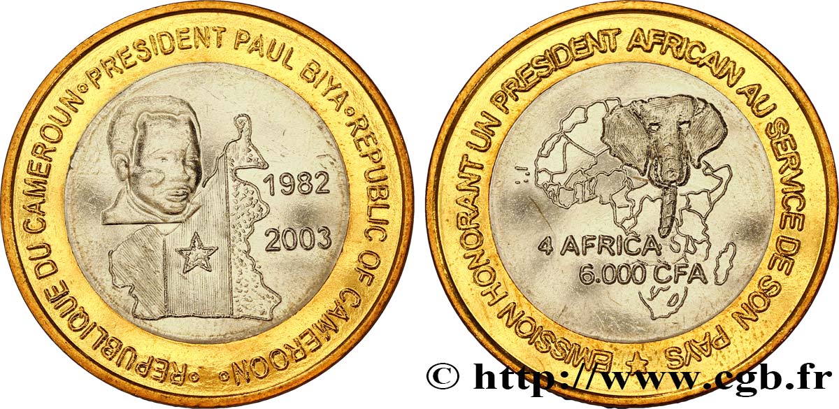 KAMERUN 6000 Francs Président Paul Biya 2003  fST 