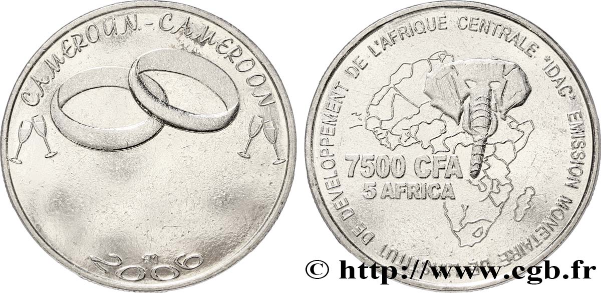 CAMERúN 7500 Francs CFA anneaux nuptiaux 2006  EBC 