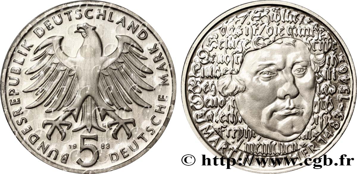 GERMANY 5 Mark Proof / Martin Luther 1983 Karlsruhe - G MS 