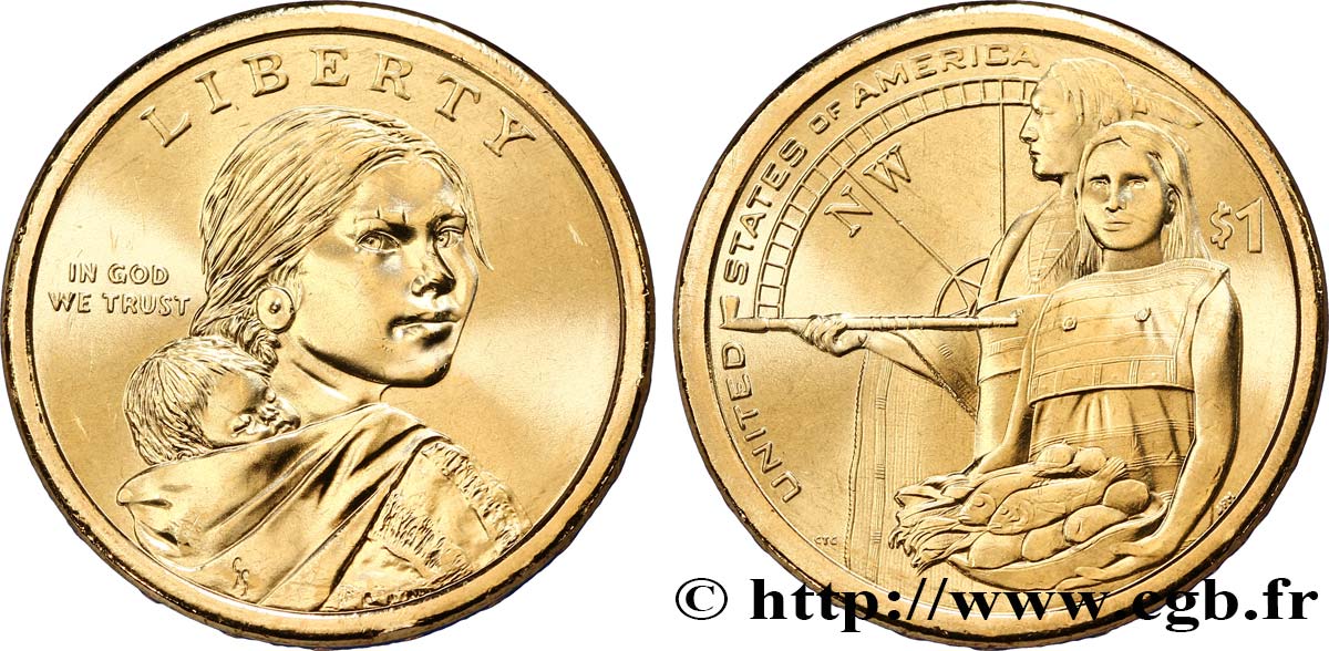 UNITED STATES OF AMERICA 1 Dollar Sacagawea / Accueil des indiens lors de l’expédition Lewis et Clark type tranche A 2014 Philadelphie - P MS 