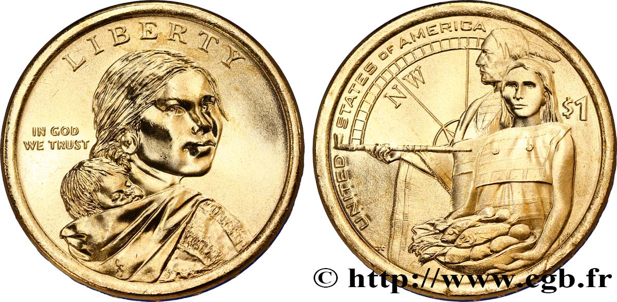 UNITED STATES OF AMERICA 1 Dollar Sacagawea / Accueil des indiens lors de l’expédition Lewis et Clark type tranche B 2014 Denver MS 