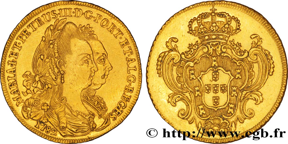 PORTUGAL 6.400 Réis ou Peça Marie I et Pierre III 1782 Lisbonne AU 