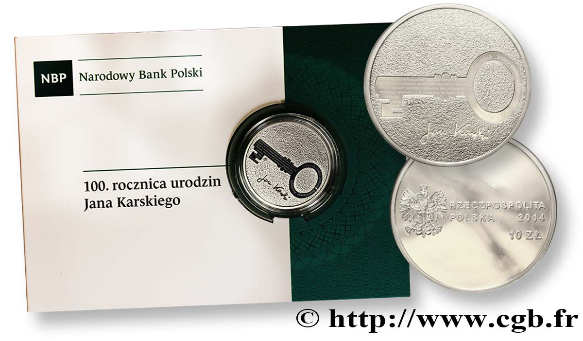 POLONIA 10 Zlotych Proof 100e anniversaire naissance de Jan Karski 2014  FDC 