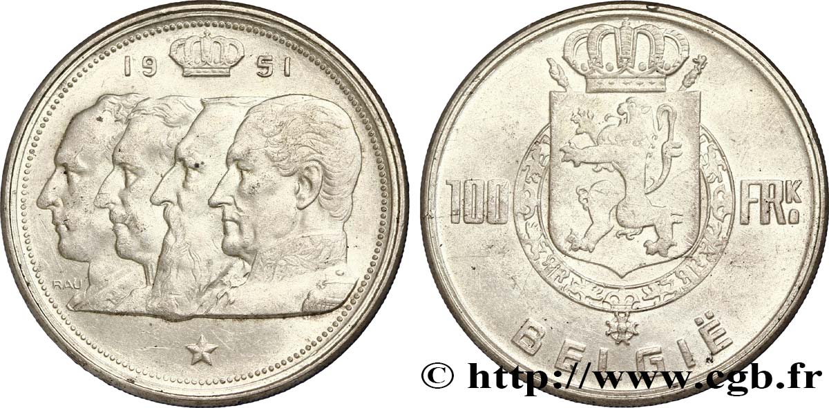 BELGIEN 100 Francs Quatre rois de Belgique, légende flamande 1951  VZ 