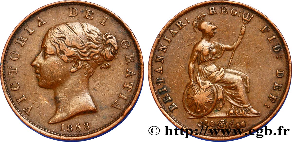REGNO UNITO 1/2 Penny Victoria “tête jeune” 1853  q.BB 