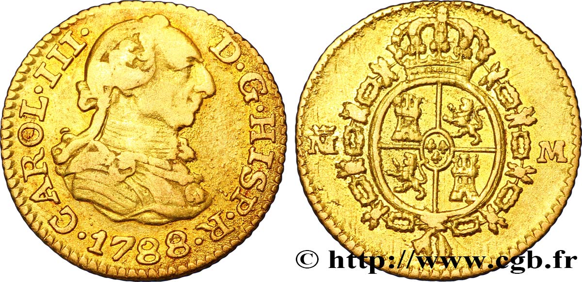 ESPAÑA 1/2 Escudo Charles III / armes M 1788 Madrid BC+ 