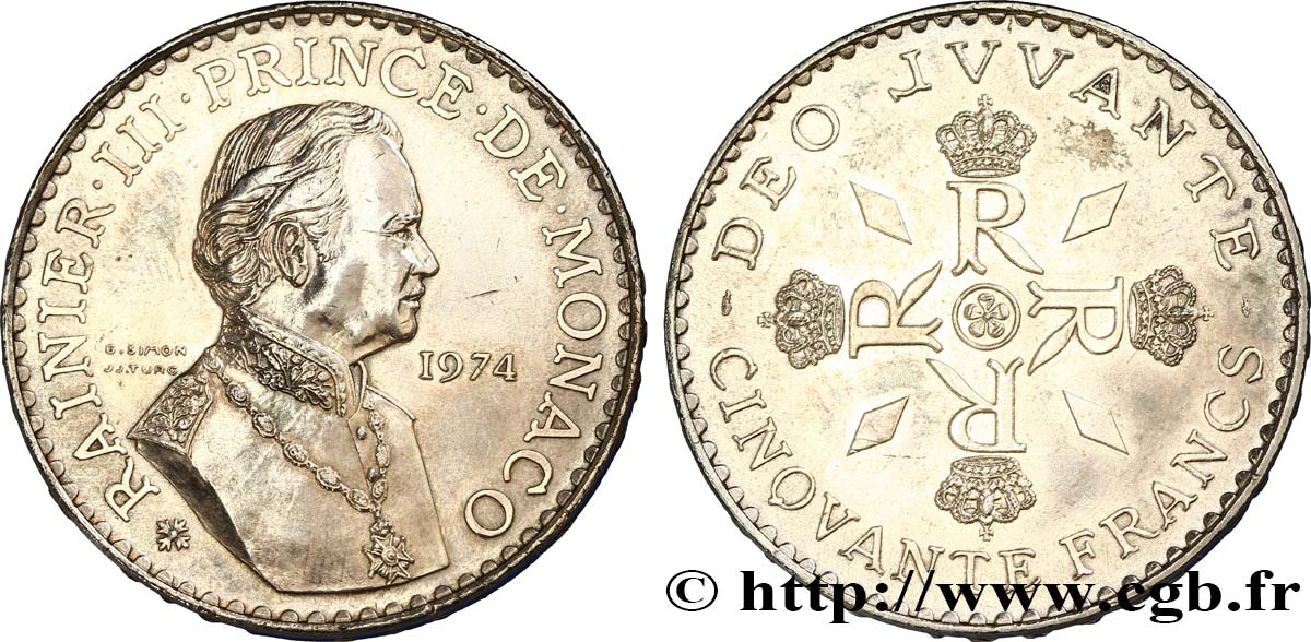 MONACO 50 Francs Rainier III 1974 Paris AU 