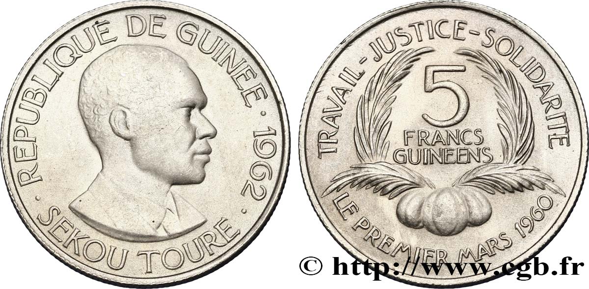GUINEA 5 Francs président Ahmed Sekou Touré 1962  MS 