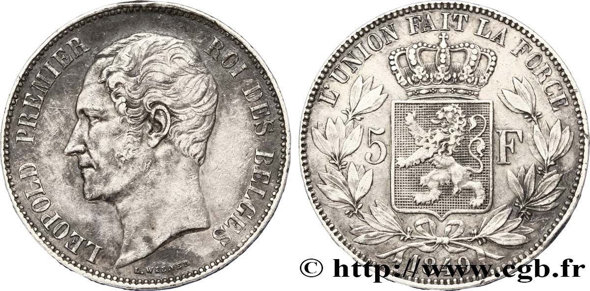 BELGIO 5 Francs Léopold Ier tête nue 1849  q.SPL 