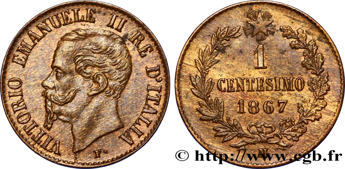 ITALY 1 Centesimo Victor Emmanuel II 1867 Milan - M MS 