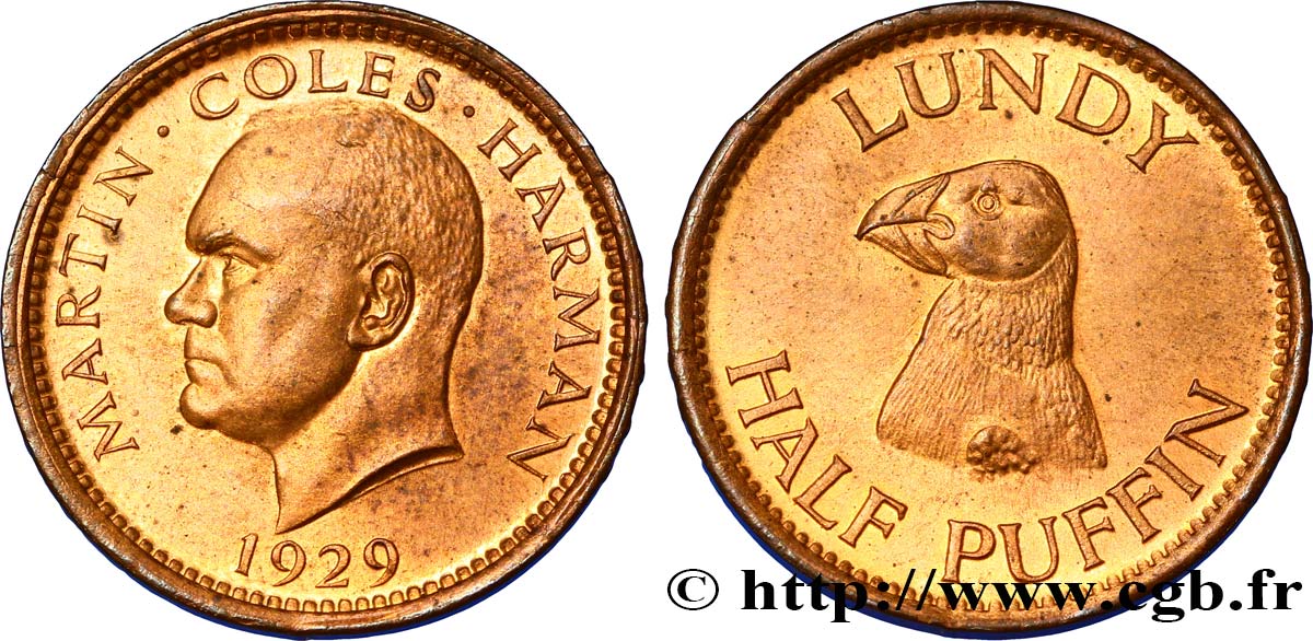 REGNO UNITO - ISOLA DE LUNDY 1/2 (Half) Puffin - Île de Lundy 1929  MS 