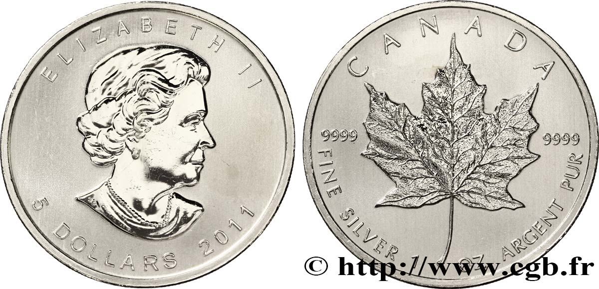 CANADA 5 Dollars (1 once) Proof feuille d’érable / Elisabeth II 2011  SUP 
