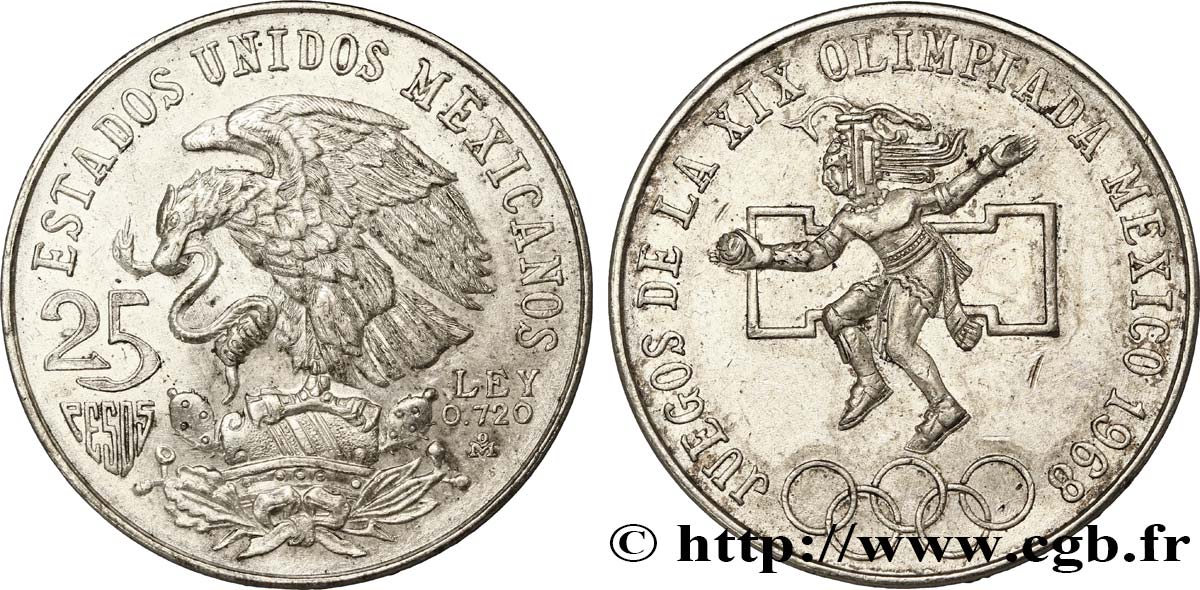 MEXIQUE 25 Pesos Jeux Olympiques de Mexico 1968 Mexico TTB+ 