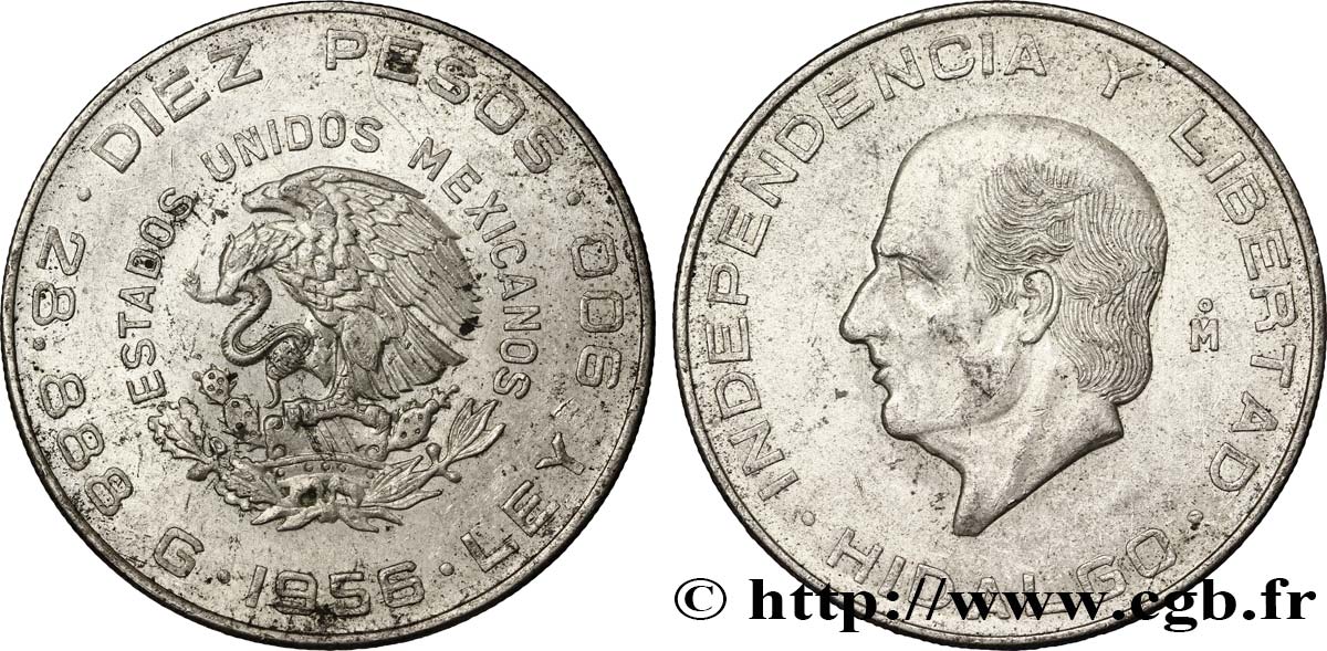 MÉXICO 10 Pesos Miguel Hidalgo y Costilla 1956 Mexico MBC+ 