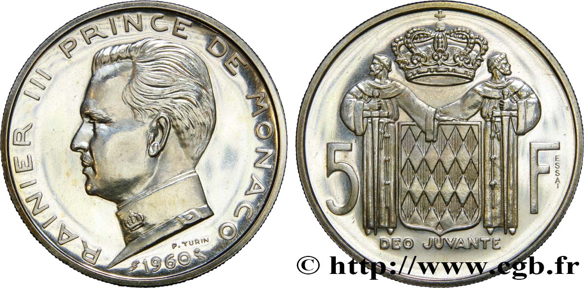 MONACO - PRINCIPATO DI MONACO - RANIERI III Essai de 5 Francs Rainier III 1960 Paris MS 