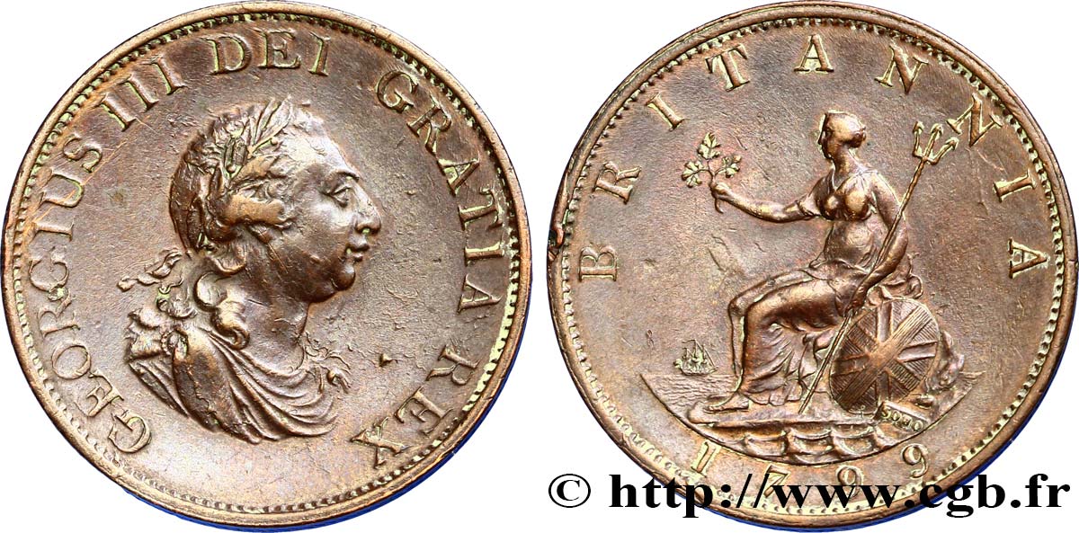 VEREINIGTEN KÖNIGREICH 1/2 Penny Georges III tête laurée / Britannia 1799 Soho SS 