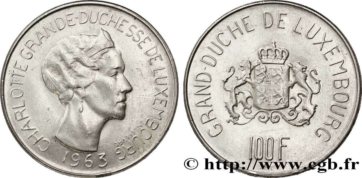 LUXEMBURG 100 Francs Grande-Duchesse Charlotte 1963  VZ 