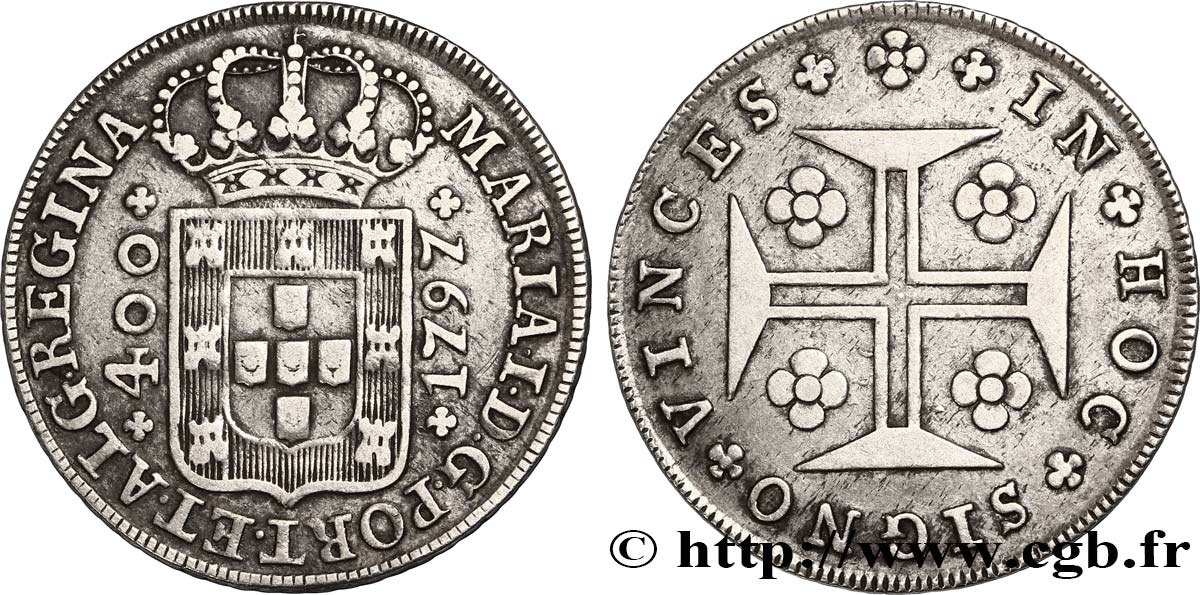 PORTUGAL 400 Réis Maria I 1797  XF 