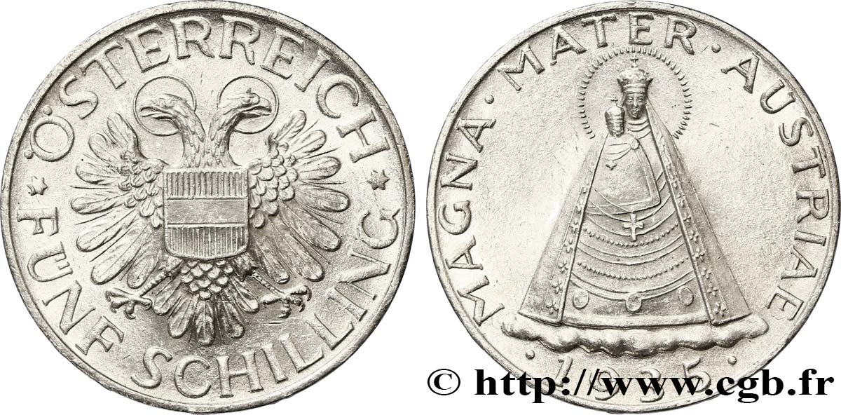 AUSTRIA 5 Schilling Madone de Mariazell / aigle bicéphale 1935  EBC 