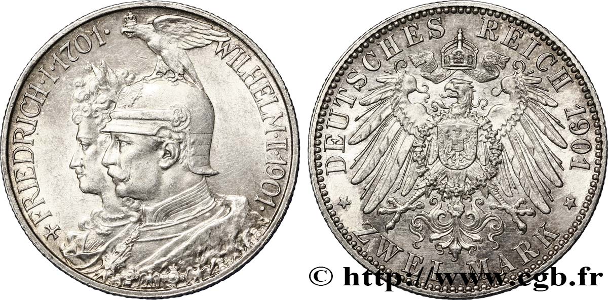 ALEMANIA - PRUSIA 2 Mark Guillaume II 200e anniversaire de la Prusse  1901 Berlin SC 