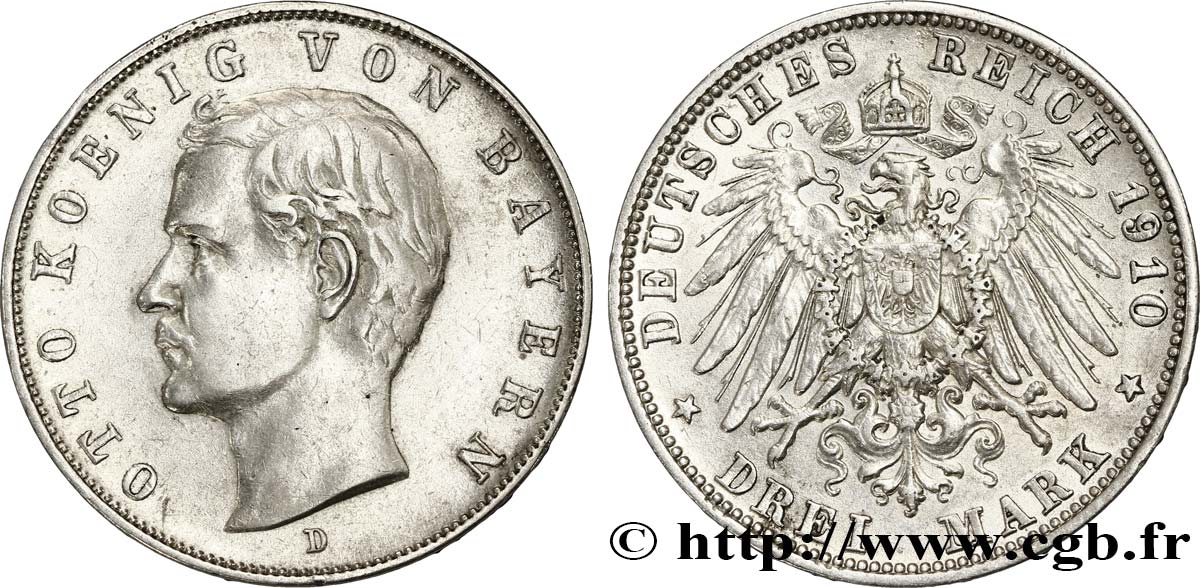 GERMANIA - BAVIERIA 3 Mark Othon Ier 1910 Munich - D BB 