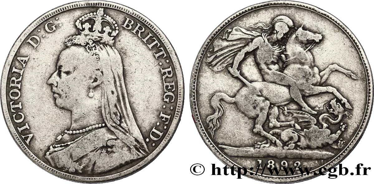 REINO UNIDO 1 Crown Victoria buste du jubilé / St Georges terrassant le dragon 1892  BC 