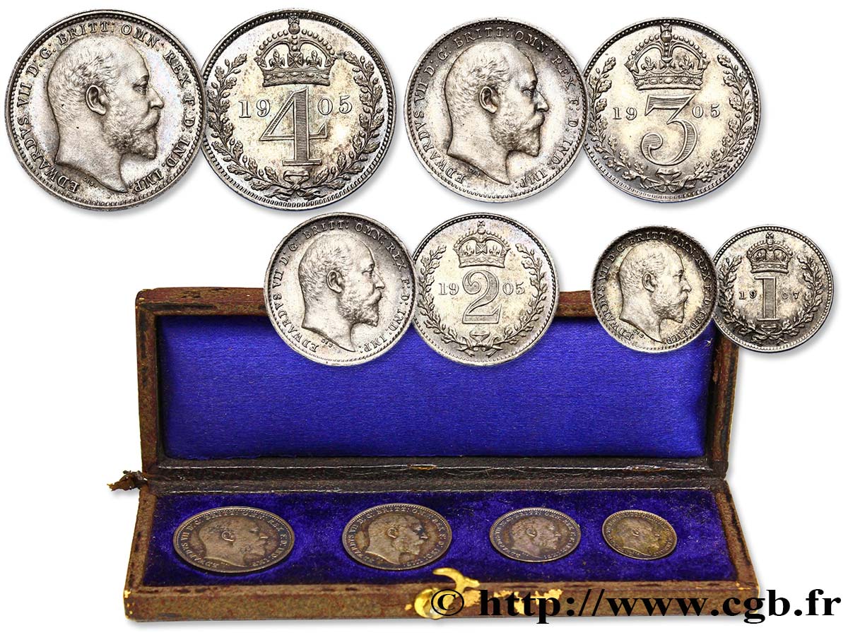 ROYAUME-UNI 1 Maundy set de 1, 2, 3 et 4 Pence Édouard VII 1905  FDC 