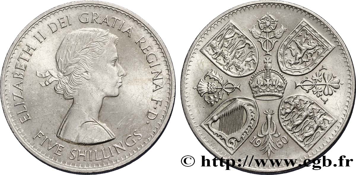 VEREINIGTEN KÖNIGREICH 5 Shillings (1 Crown) Elisabeth II 1960  VZ 