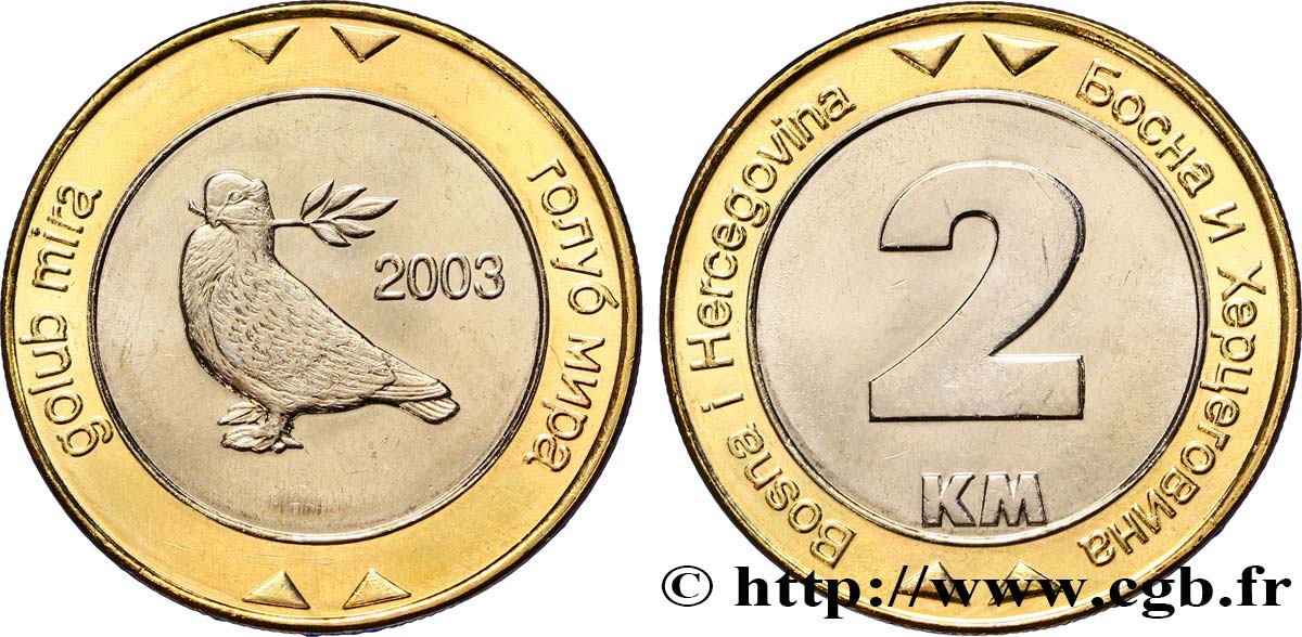 BOSNIA HERZEGOVINA 2 Konvertible Marka Colombe de la Paix 2003  MS 