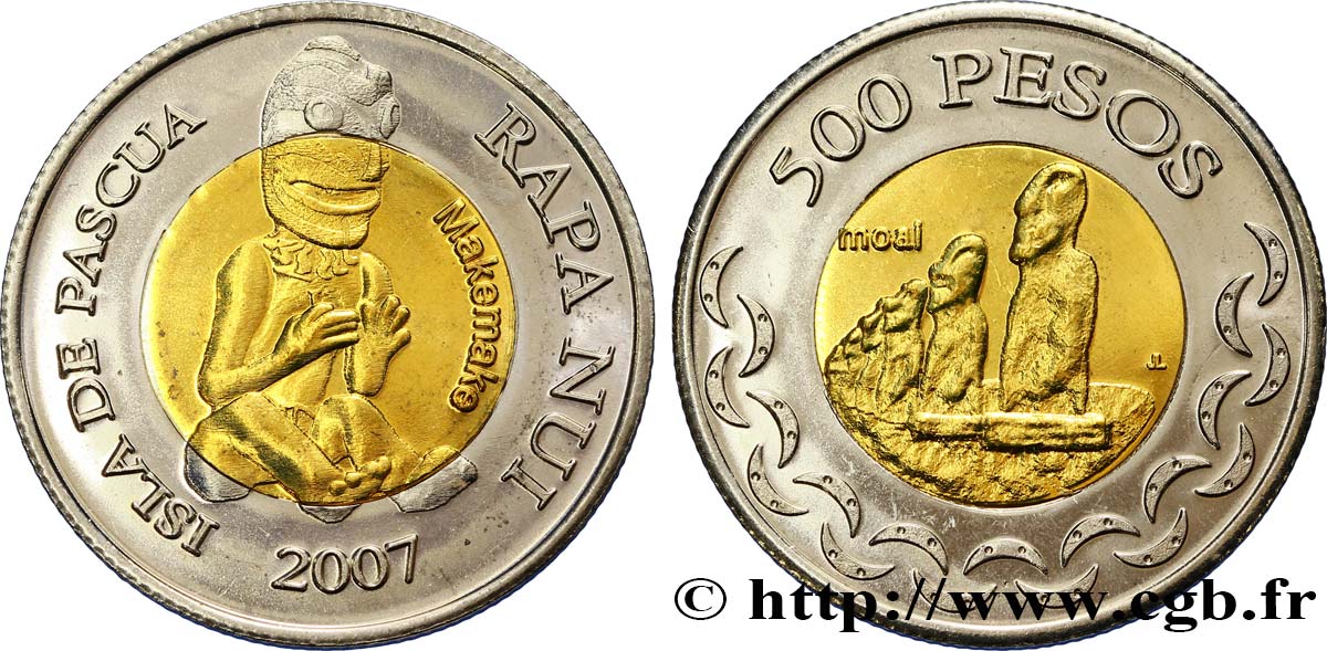 EASTER ISLAND 500 Pesos dieu Make-make / moaïs (statues de lîle de Pâques) 2007  MS 