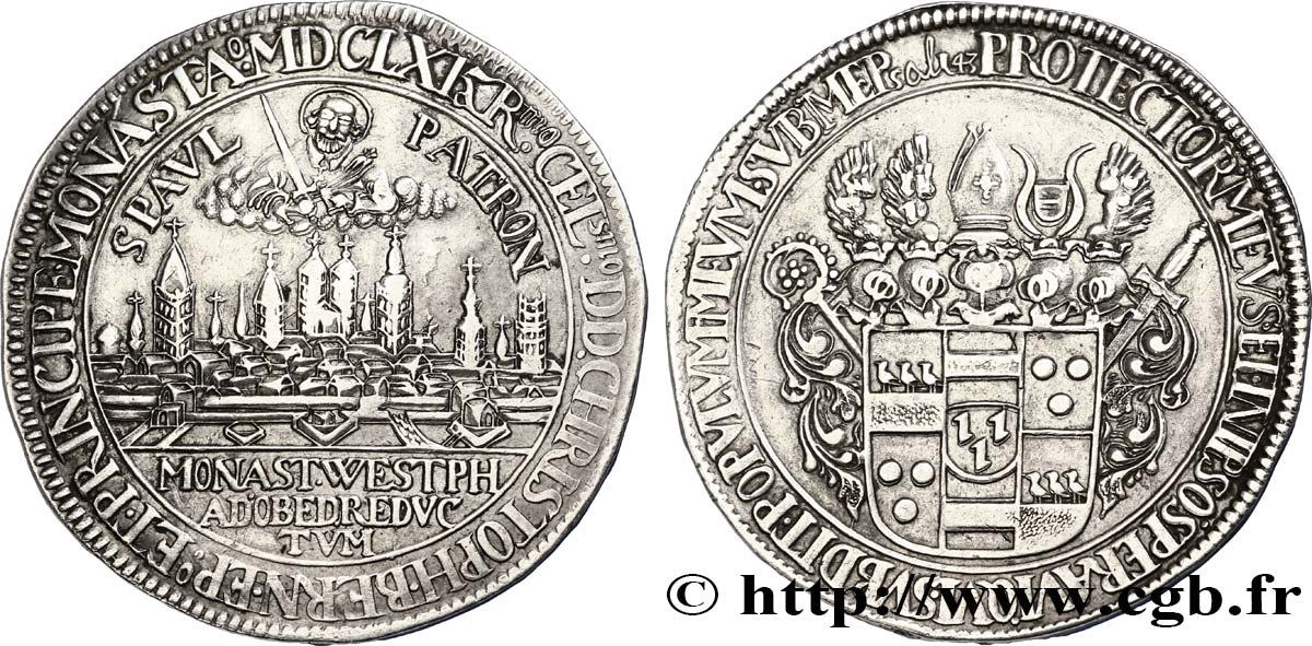 GERMANY - MUNSTER - CHRISTOPH BERNHARD VON GALEN Double Thaler 1661 Munster XF 