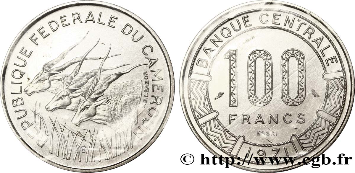 CAMEROON Essai de 100 Francs République Fédérale du Cameroun, antilopes 1971 Paris MS 
