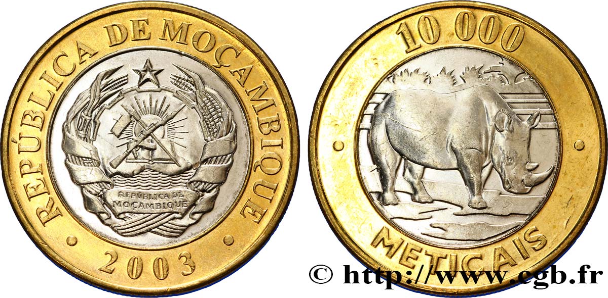 MOZAMBIQUE 10.000 Meticais rhinocéros 2003  SC 