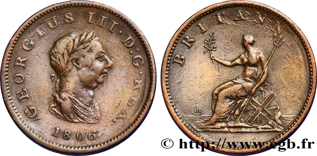 UNITED KINGDOM 1/2 Penny Georges III tête laurée 1806  XF 