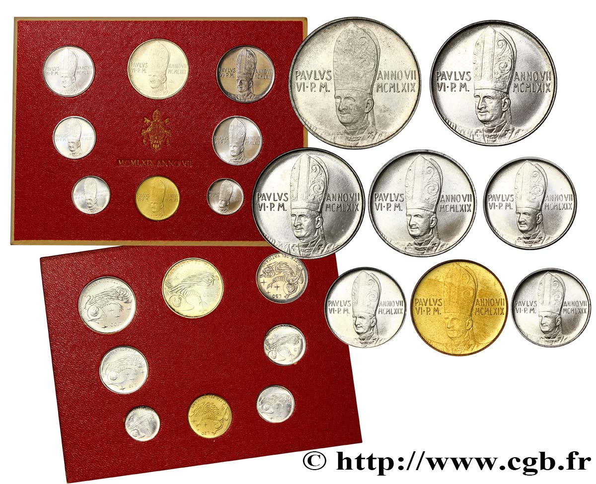 VATICAN ET ÉTATS PONTIFICAUX Série 8 monnaies Paul VI an VII / ange 1969 Rome FDC 