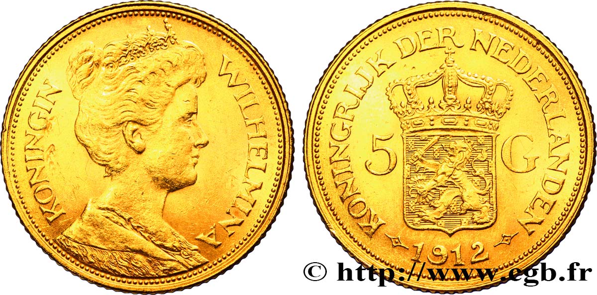 PAíSES BAJOS 5 Gulden Wilhelmina 1912 Utrecht EBC 