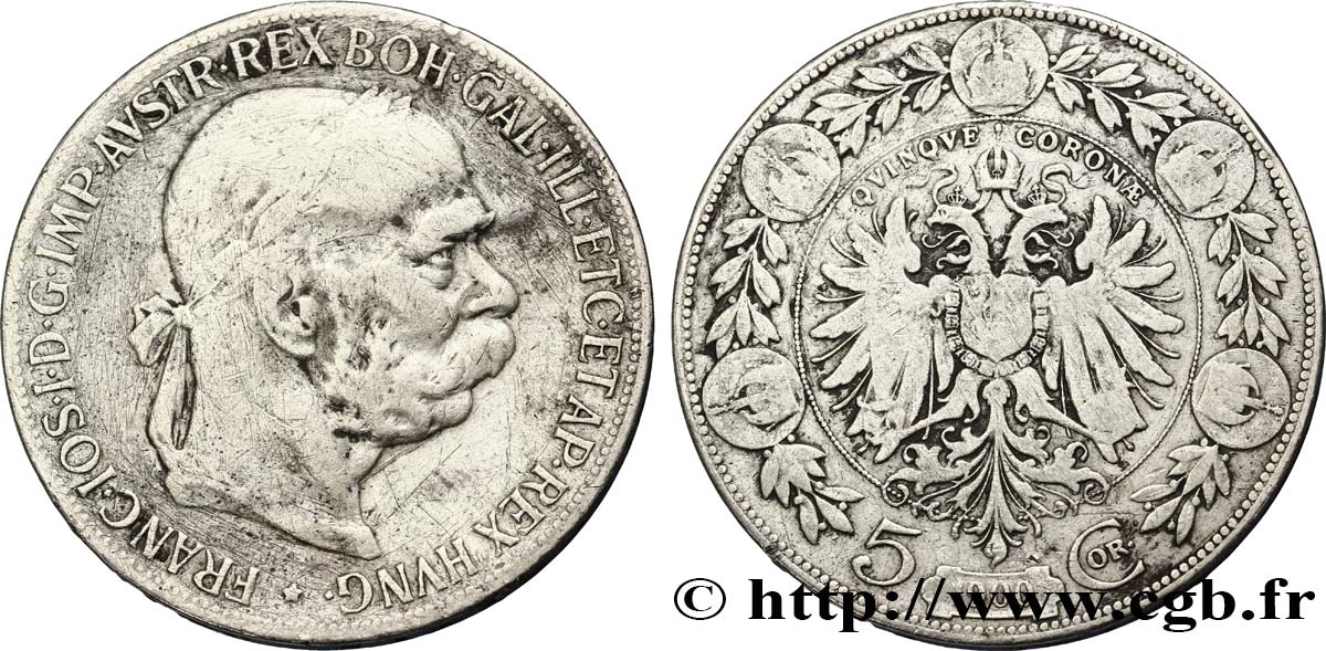AUSTRIA 5 Corona François-Joseph Ier 1900  BC 