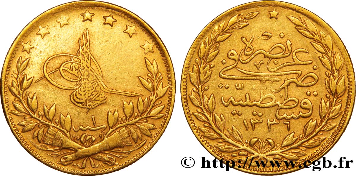 TURQUíA 100 Kurush Sultan Mehmed VI AH 1336, An 1 1918 Constantinople MBC 