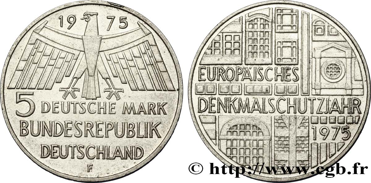 GERMANY 5 Mark / Année européenne du patrimoine 1975 Stuttgart - F AU 
