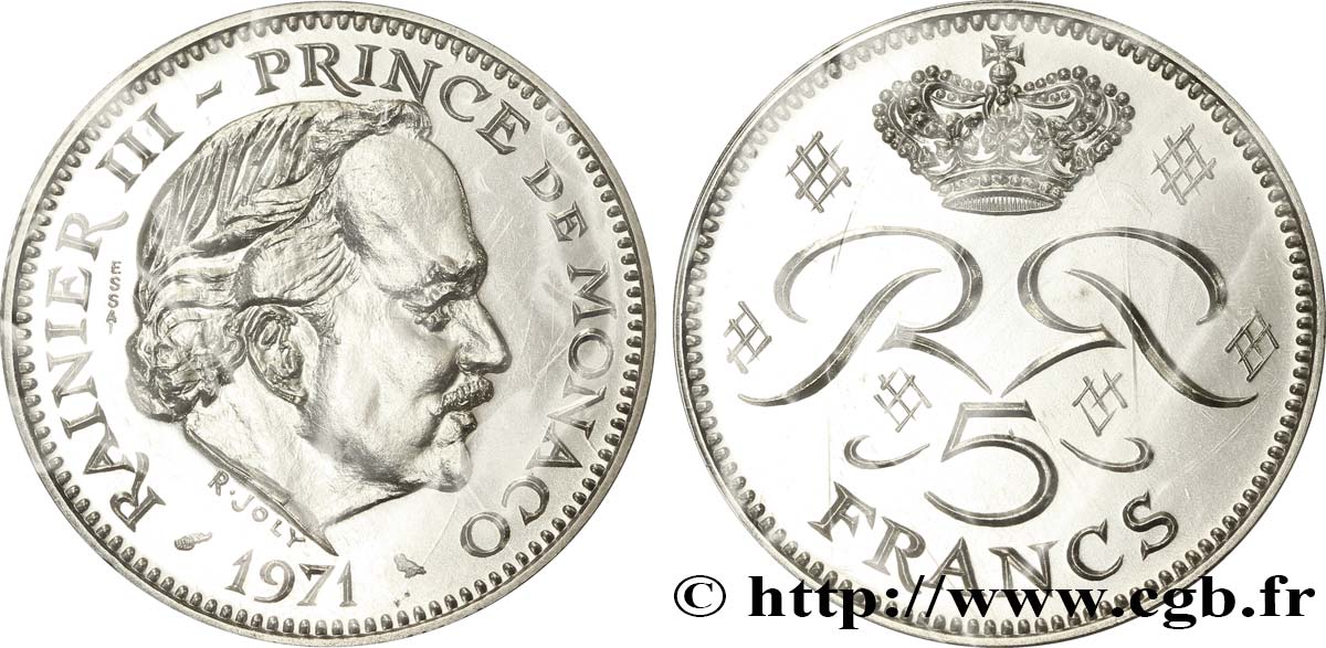 MONACO Essai de 5 Francs Rainier III 1971 Paris MS 