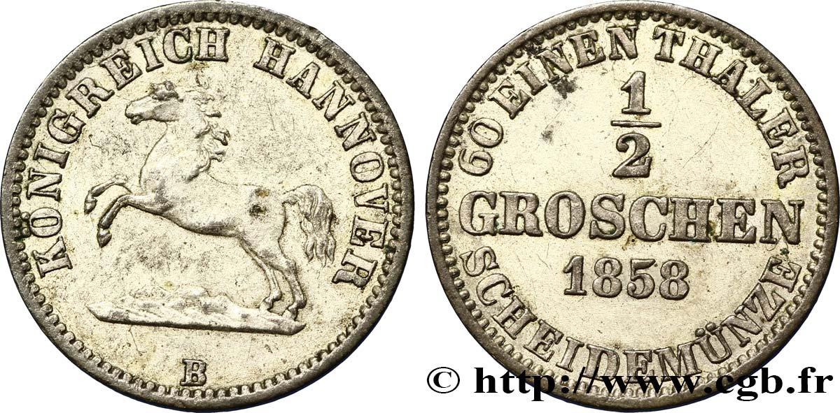 ALLEMAGNE - HANOVRE 1/2 Groschen Royaume de Hanovre cheval bondissant 1858 Hanovre TTB+ 