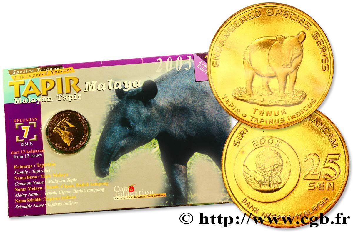 MALAYA 25 Sen Espèces en danger : Tapir de Malaisie 2003  ST 