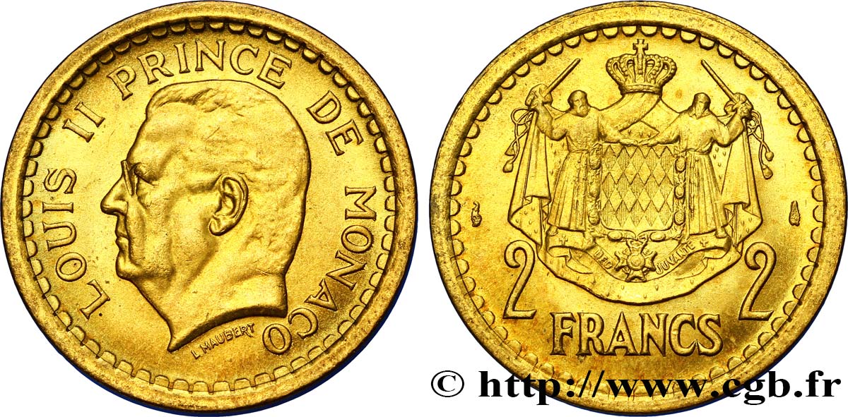 MONACO 2 Francs Louis II / armes (1943) Paris SC 