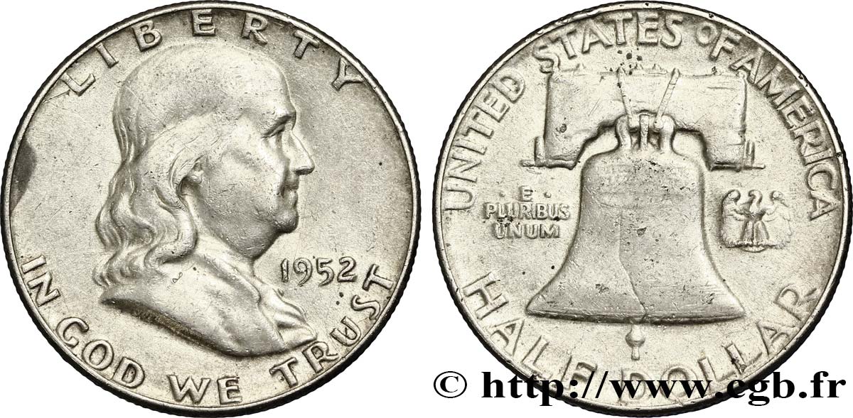 ESTADOS UNIDOS DE AMÉRICA 1/2 Dollar Benjamin Franklin 1952 Philadelphie MBC 