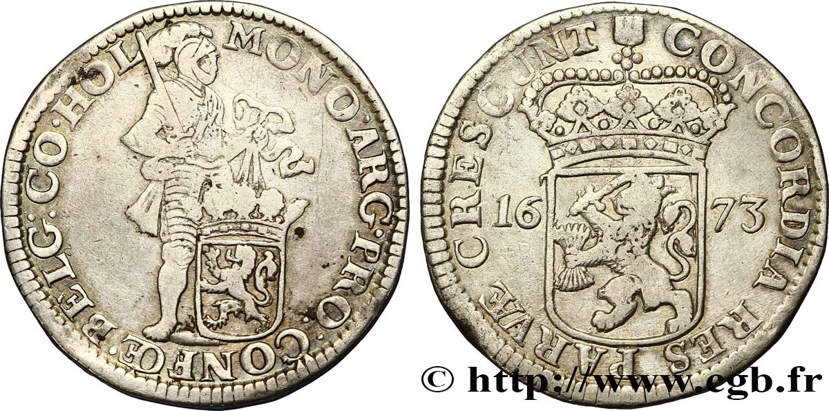 PAíSES BAJOS - PROVINCIAS UNIDAS 1 Ducat d argent Hollande 1673 Amsterdam BC+ 
